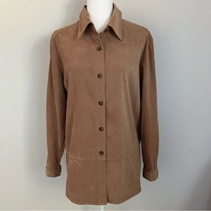 VINTAGE | Faux Suede Button Up Shirt Oversized Long Stretch Womens M